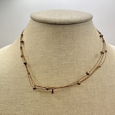 Vintage 90s Gold Tone Multi Strand Beaded Retro Necklace Classic Fashion Jewelry - Thumbnail 6