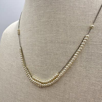 Vintage 90s Multi Strand Faux Pearl Necklace Silver Tone Chain Classic Bridal - Thumbnail 6