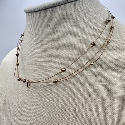 Vintage 90s Gold Tone Multi Strand Beaded Retro Necklace Classic Fashion Jewelry - Thumbnail 4