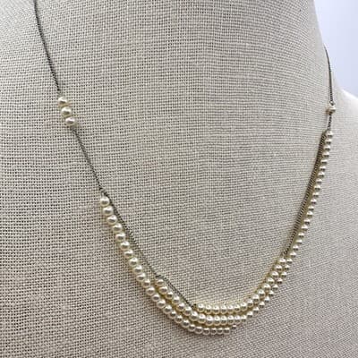 Vintage 90s Multi Strand Faux Pearl Necklace Silver Tone Chain Classic Bridal - Thumbnail 3