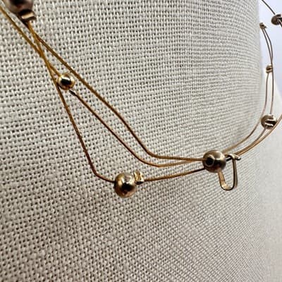 Vintage 90s Gold Tone Multi Strand Beaded Retro Necklace Classic Fashion Jewelry - Thumbnail 3