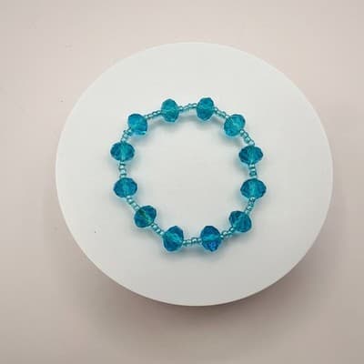 Vintage 90s Teal Blue Glass Faceted Beaded Stretch Bracelet Boho Chic Jewelry - Thumbnail 5