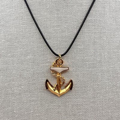 Vintage Y2K Gold Tone Cream Enamel Anchor Pendant Necklace Classic Jewelry 90s - Thumbnail 2