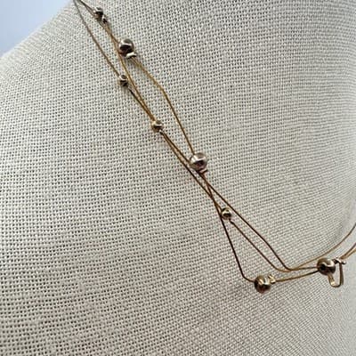 Vintage 90s Gold Tone Multi Strand Beaded Retro Necklace Classic Fashion Jewelry - Thumbnail 2