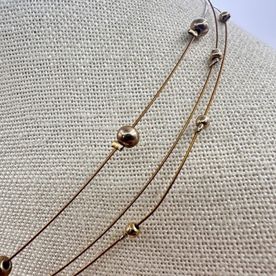 Vintage 90s Gold Tone Multi Strand Beaded Retro Necklace Classic Fashion Jewelry - Thumbnail 5