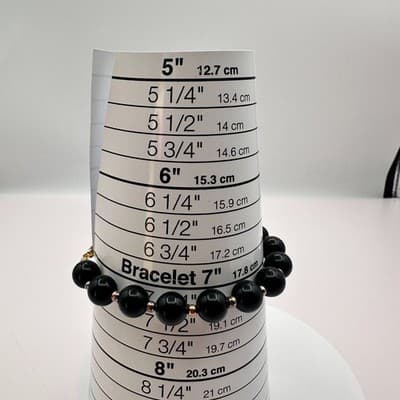 Vintage 90s Black Onyx Glass Beaded Bracelet Retro Women's Classic Jewelry Y2K - Thumbnail 8