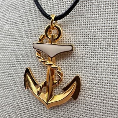 Vintage Y2K Gold Tone Cream Enamel Anchor Pendant Necklace Classic Jewelry 90s - Thumbnail 7