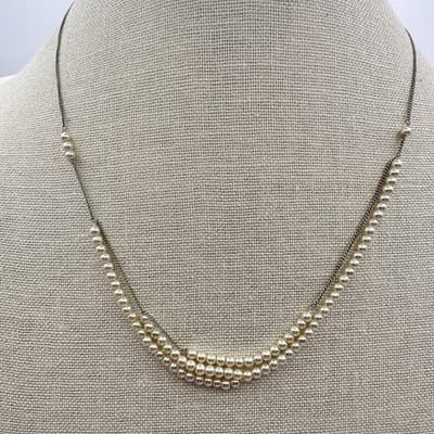 Vintage 90s Multi Strand Faux Pearl Necklace Silver Tone Chain Classic Bridal - Thumbnail 7