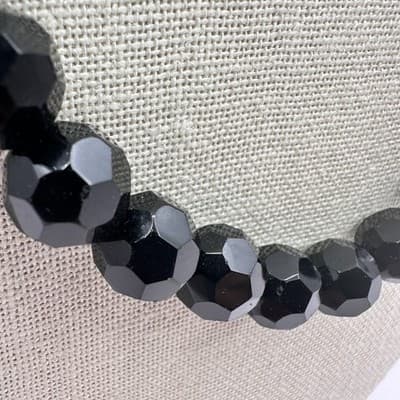 Vintage 90s Black Glass Faceted Round Beaded Necklace Classic Goth Jewelry - Thumbnail 6