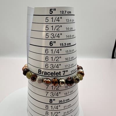 Vintage 90s Dalmatian Jasper Glass Beaded Stretch Bracelet Earth Tone Jewelry - Thumbnail 6