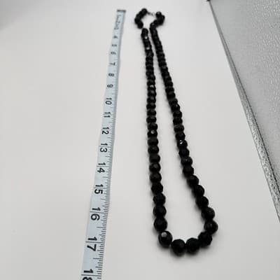 Vintage 90s Black Glass Faceted Round Beaded Necklace Classic Goth Jewelry - Thumbnail 10