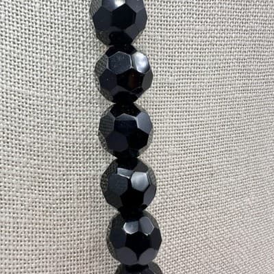 Vintage 90s Black Glass Faceted Round Beaded Necklace Classic Goth Jewelry - Thumbnail 3