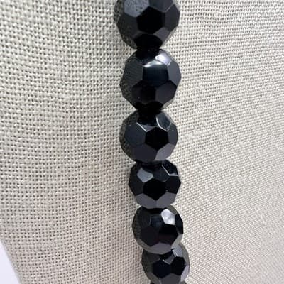 Vintage 90s Black Glass Faceted Round Beaded Necklace Classic Goth Jewelry - Thumbnail 4