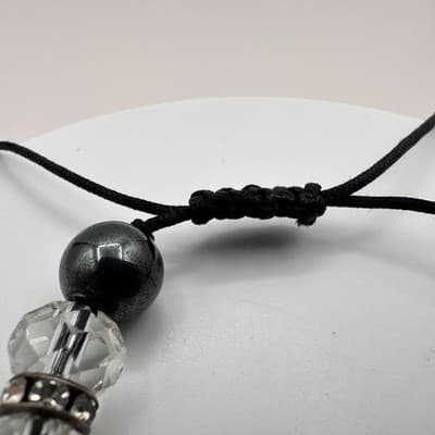 Vintage Y2K Silver Tone Cord Clear Glass Rhinestones Beaded Bracelet Jewelry 90s - Thumbnail 5