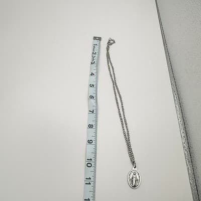 Vintage 90s Miraculous Medal Virgin Mary Pendant Silver Tone Necklace Religious - Thumbnail 6