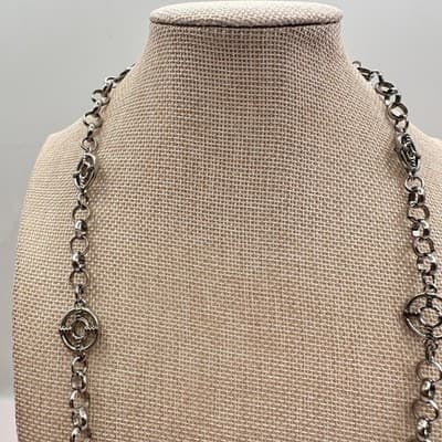 Vintage 90s SilverTone Station Necklace Geometric Open Circle Chain Boho Jewelry - Thumbnail 8