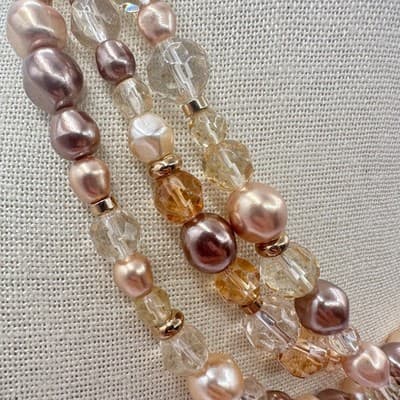 Vintage Y2K Gold Tone Multi Strand Pearl Beaded Necklace Women's Classic Jewelry - Thumbnail 3