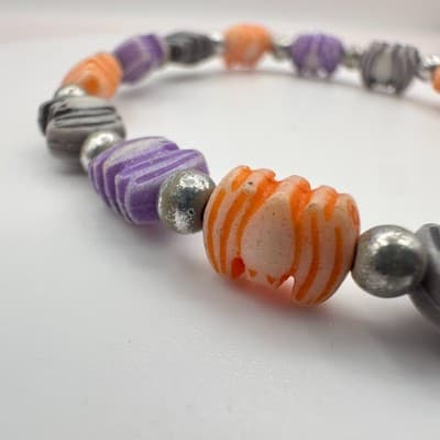 Vintage Y2K Silver Tone Halloween Bat Beaded Bracelet Women's Classic Jewelry - Thumbnail 4