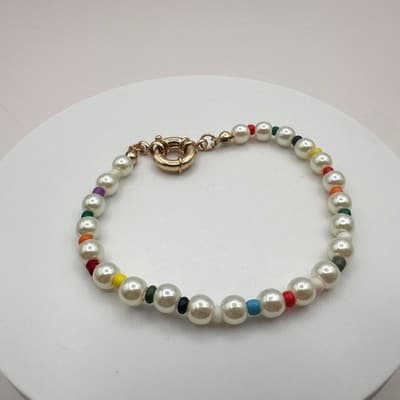 Vintage 90s Gold Tone Faux Pearl Beaded Bracelet Women's Classic Fashion Jewelry - Thumbnail 3