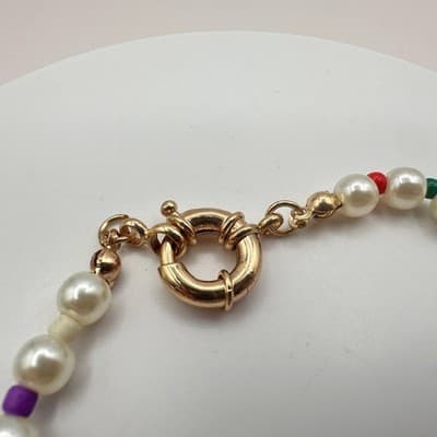 Vintage 90s Gold Tone Faux Pearl Beaded Bracelet Women's Classic Fashion Jewelry - Thumbnail 7