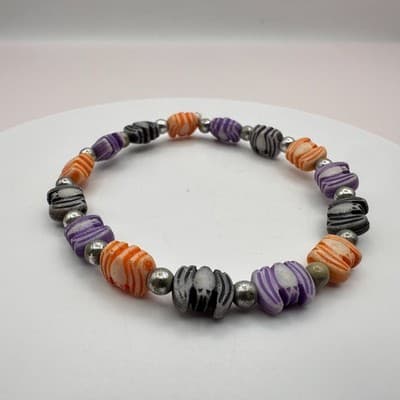 Vintage Y2K Silver Tone Halloween Bat Beaded Bracelet Women's Classic Jewelry - Thumbnail 5