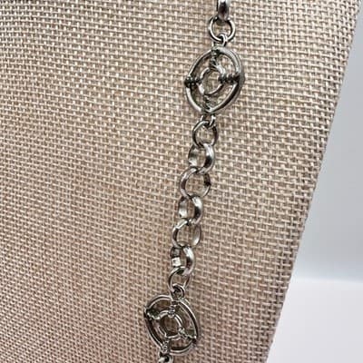 Vintage 90s SilverTone Station Necklace Geometric Open Circle Chain Boho Jewelry - Thumbnail 7