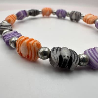 Vintage Y2K Silver Tone Halloween Bat Beaded Bracelet Women's Classic Jewelry - Thumbnail 3