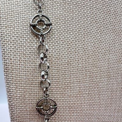 Vintage 90s SilverTone Station Necklace Geometric Open Circle Chain Boho Jewelry - Thumbnail 4