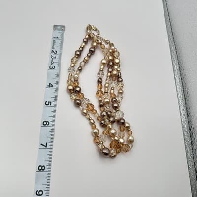 Vintage Y2K Gold Tone Multi Strand Pearl Beaded Necklace Women's Classic Jewelry - Thumbnail 9