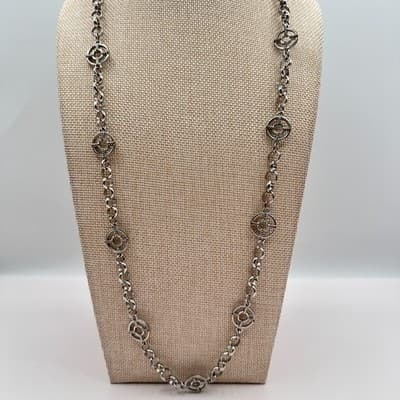 Vintage 90s SilverTone Station Necklace Geometric Open Circle Chain Boho Jewelry - Thumbnail 2
