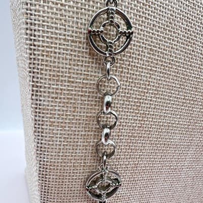 Vintage 90s SilverTone Station Necklace Geometric Open Circle Chain Boho Jewelry - Thumbnail 5