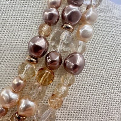 Vintage Y2K Gold Tone Multi Strand Pearl Beaded Necklace Women's Classic Jewelry - Thumbnail 6