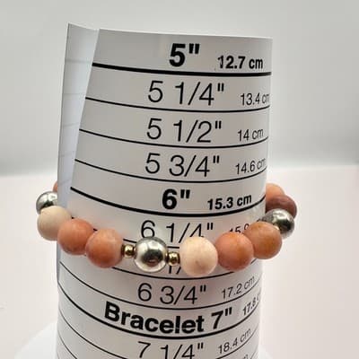 Vintage 90s Peach Natural Stone Beaded Stretch Bracelet Boho Statement Jewelry - Thumbnail 6