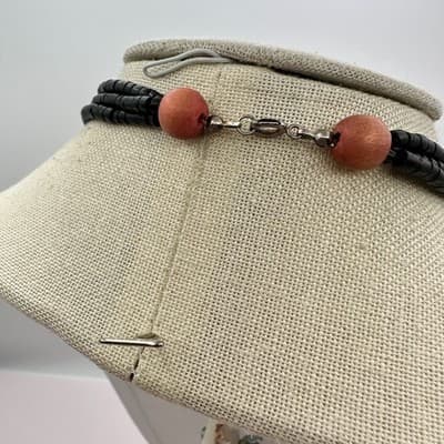 Vintage 90s Multi-Strand Spike Fringe Wood Bead Necklace Boho Fashion Jewelry - Thumbnail 6