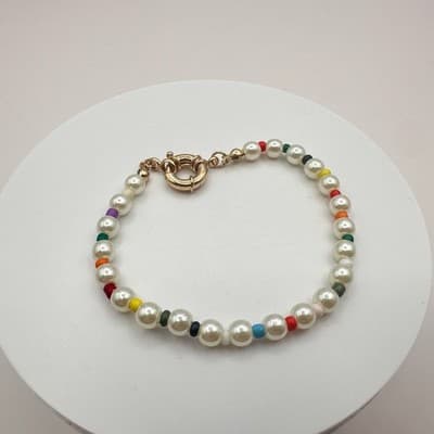 Vintage 90s Gold Tone Faux Pearl Beaded Bracelet Women's Classic Fashion Jewelry - Thumbnail 6