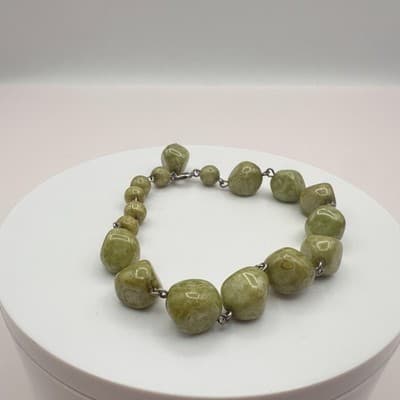 Vintage 90s Green Nugget Bead Bracelet Classic Fashion Boho Fashion Jewelry Y2K - Thumbnail 2