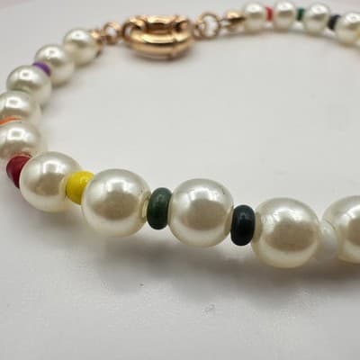 Vintage 90s Gold Tone Faux Pearl Beaded Bracelet Women's Classic Fashion Jewelry - Thumbnail 5
