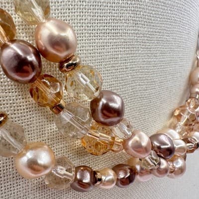 Vintage Y2K Gold Tone Multi Strand Pearl Beaded Necklace Women's Classic Jewelry - Thumbnail 4