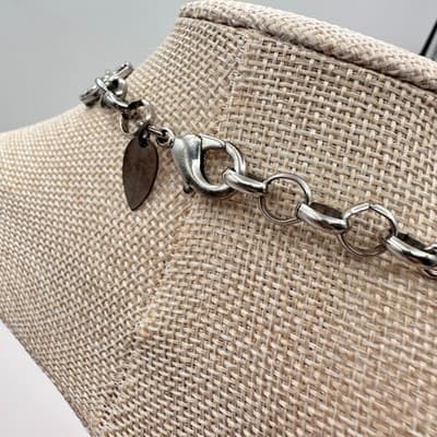 Vintage 90s SilverTone Station Necklace Geometric Open Circle Chain Boho Jewelry - Thumbnail 9