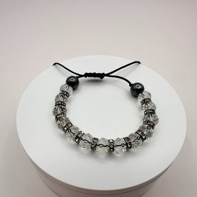 Vintage Y2K Silver Tone Cord Clear Glass Rhinestones Beaded Bracelet Jewelry 90s - Thumbnail 3