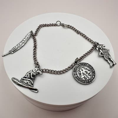 Vintage Y2K Wizard Harry Potter Hat Dobby Feather Bracelet Silver Tone Jewelry - Thumbnail 2