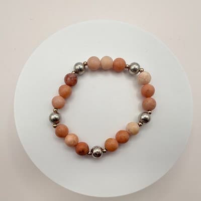 Vintage 90s Peach Natural Stone Beaded Stretch Bracelet Boho Statement Jewelry - Thumbnail 5