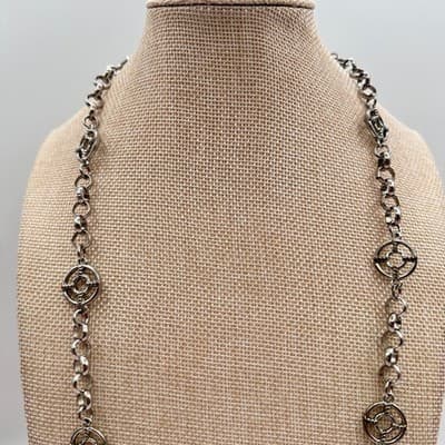 Vintage 90s SilverTone Station Necklace Geometric Open Circle Chain Boho Jewelry - Thumbnail 3