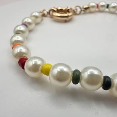 Vintage 90s Gold Tone Faux Pearl Beaded Bracelet Women's Classic Fashion Jewelry - Thumbnail 4