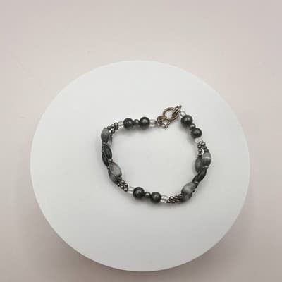 Vintage Y2K Silver Tone Double Strand Beaded Bracelet Boho Minimalist Jewelry - Thumbnail 6