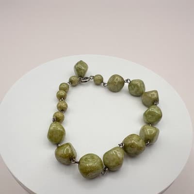 Vintage 90s Green Nugget Bead Bracelet Classic Fashion Boho Fashion Jewelry Y2K - Thumbnail 3