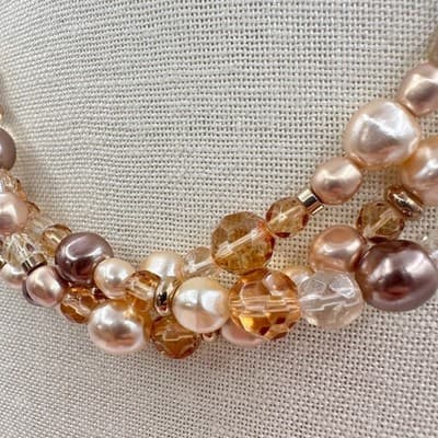 Vintage Y2K Gold Tone Multi Strand Pearl Beaded Necklace Women's Classic Jewelry - Thumbnail 5