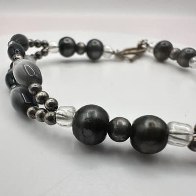 Vintage Y2K Silver Tone Double Strand Beaded Bracelet Boho Minimalist Jewelry - Thumbnail 4