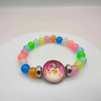 Vintage 90s Princess Belle Portrait Glass Bead Stretch Bracelet Fashion Jewelry - Thumbnail 2