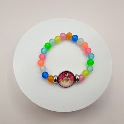 Vintage 90s Princess Belle Portrait Glass Bead Stretch Bracelet Fashion Jewelry - Thumbnail 4